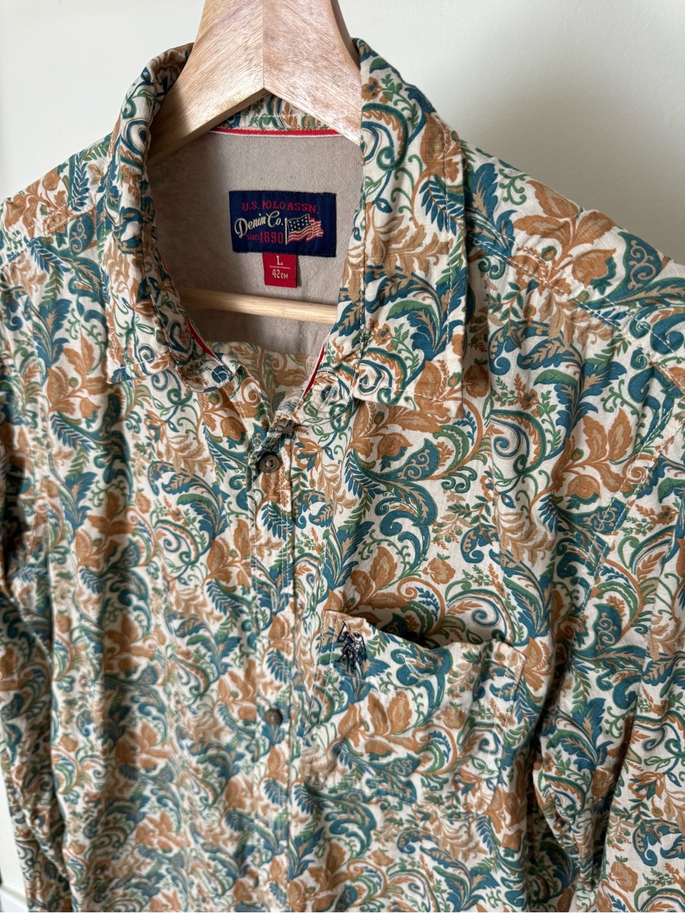 U.S. Polo Assn. Paisley Floral Button Up Shirt Men’s L 100% Cotton Long Sleeve